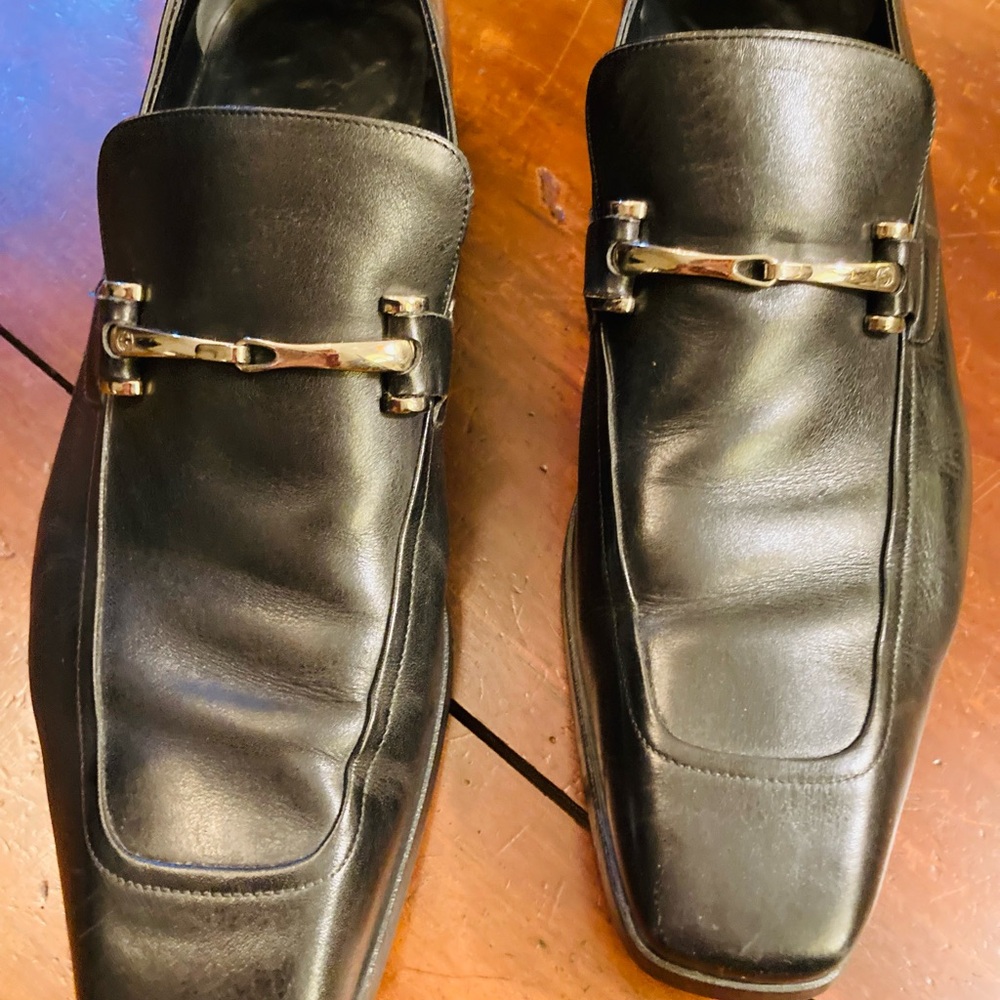Classic Italian Gucci gloss black leather silver horse bit square toe loafers - Picture 9 of 11